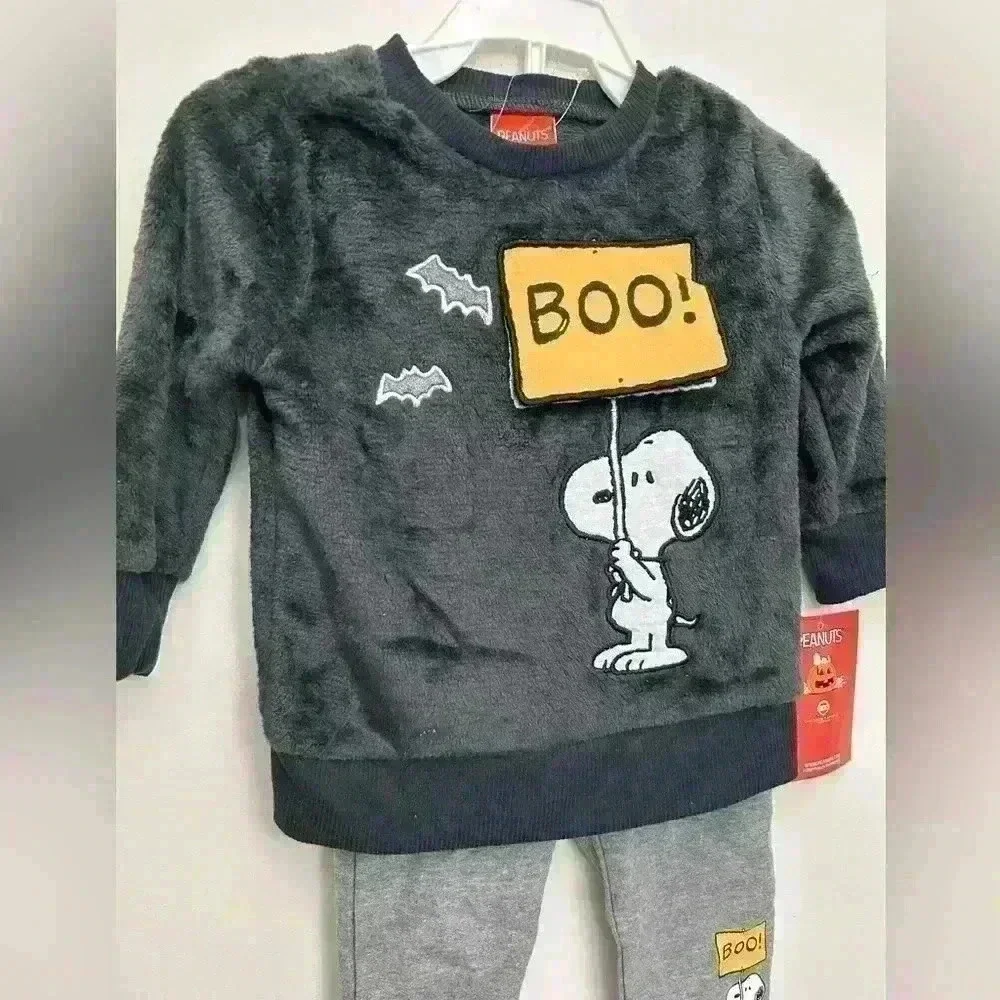 Peanuts Halloween Snoopy Faux Fur Fleece Sweatshirt Pants Baby Outfit 18M NWT